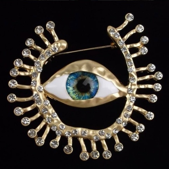 Big Enameled Rhinestone All Seeing Eye Brooch - Picture 1 of 2
